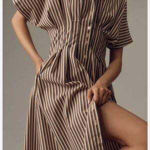 Anthropologie Brown and Cream Striped Midi Dress